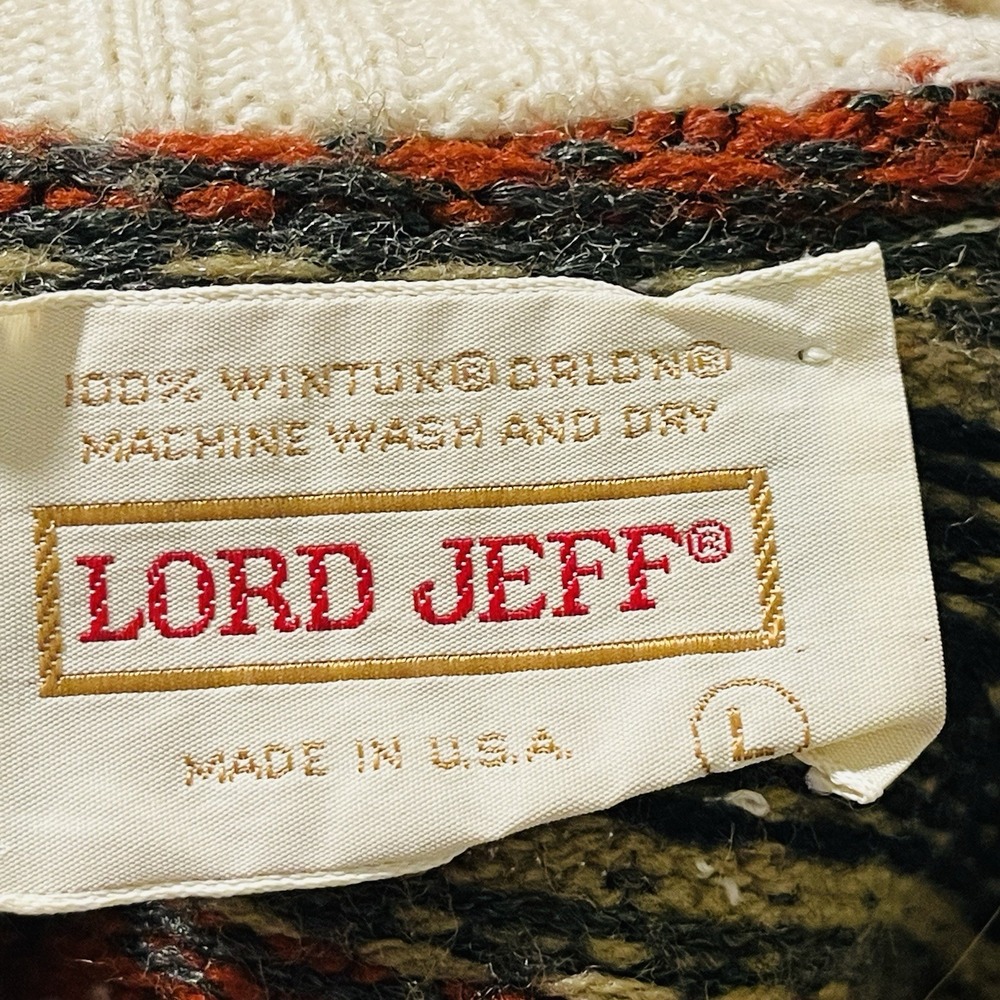 Vintage Lord Jeff Sweater Fisherman Fair Isle Cable Knit Chunky Mock Neck Size L - Picture 6 of 6